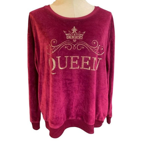 Large Place Women's "Queen" Raspberry Velour Pullover Shirt - Picture 2 of 7